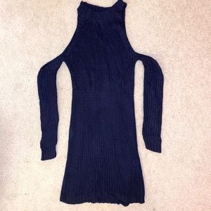 Akira Knit High Neck Open Shoulder Dress